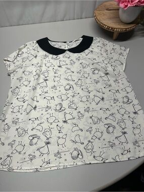 Jessy B white blouse with black birds vintage XL #birdprint #vintage
